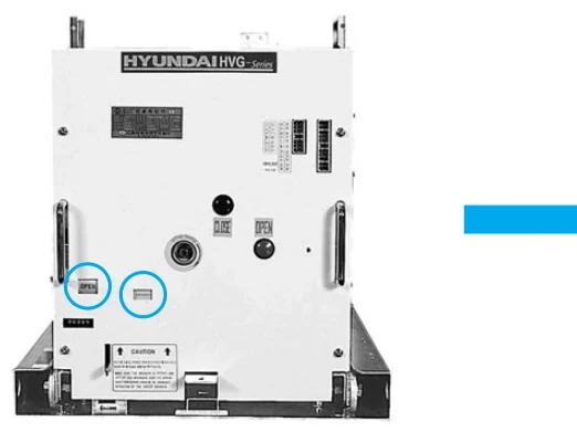 Painel frontal do disjuntor HVG com os indicadores OPEN e SPRING RELEASED